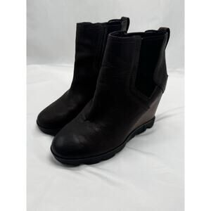Sorel Joan Uptown Chelsea Leather Ankle Boots Blackened ChocolateBrown Sz 6.5